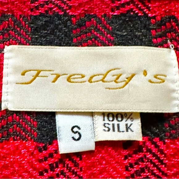 Fredy's Vintage Two Button Black And Red Silk Blazer Jacket Size S - Picture 5 of 7